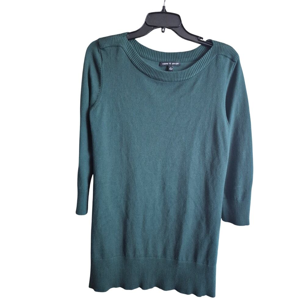 Cable & Gauge Women Medium Dark Green Sweater Soft  3/4 Sleeve‎ Preppy Classic